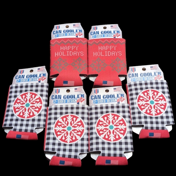 Wincraft Happy Holidays 2 Sided Can Cooler Coozies Set of 6 NWT - Picture 4 of 6